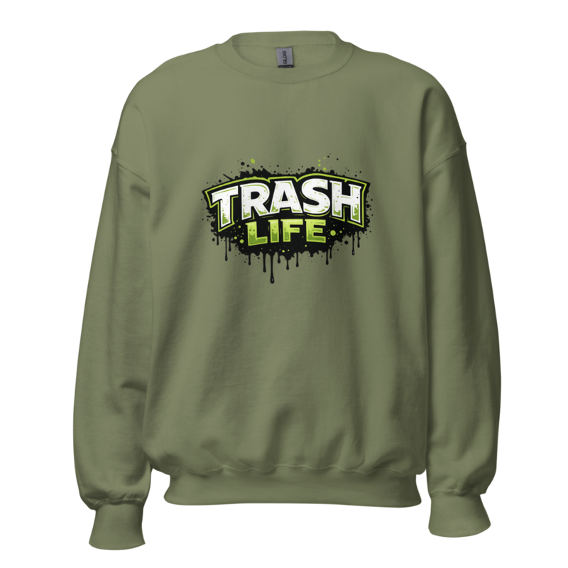 Trash Life Logo Crewneck — Military Green