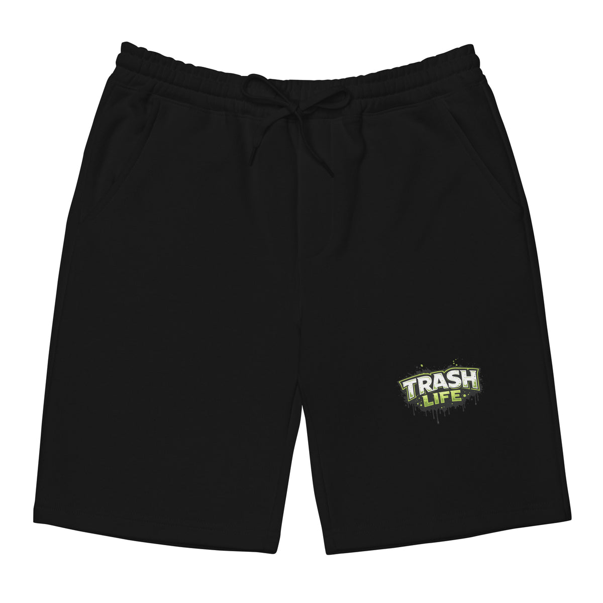 Trash Life Logo Fleece Shorts in Black, product-only front view