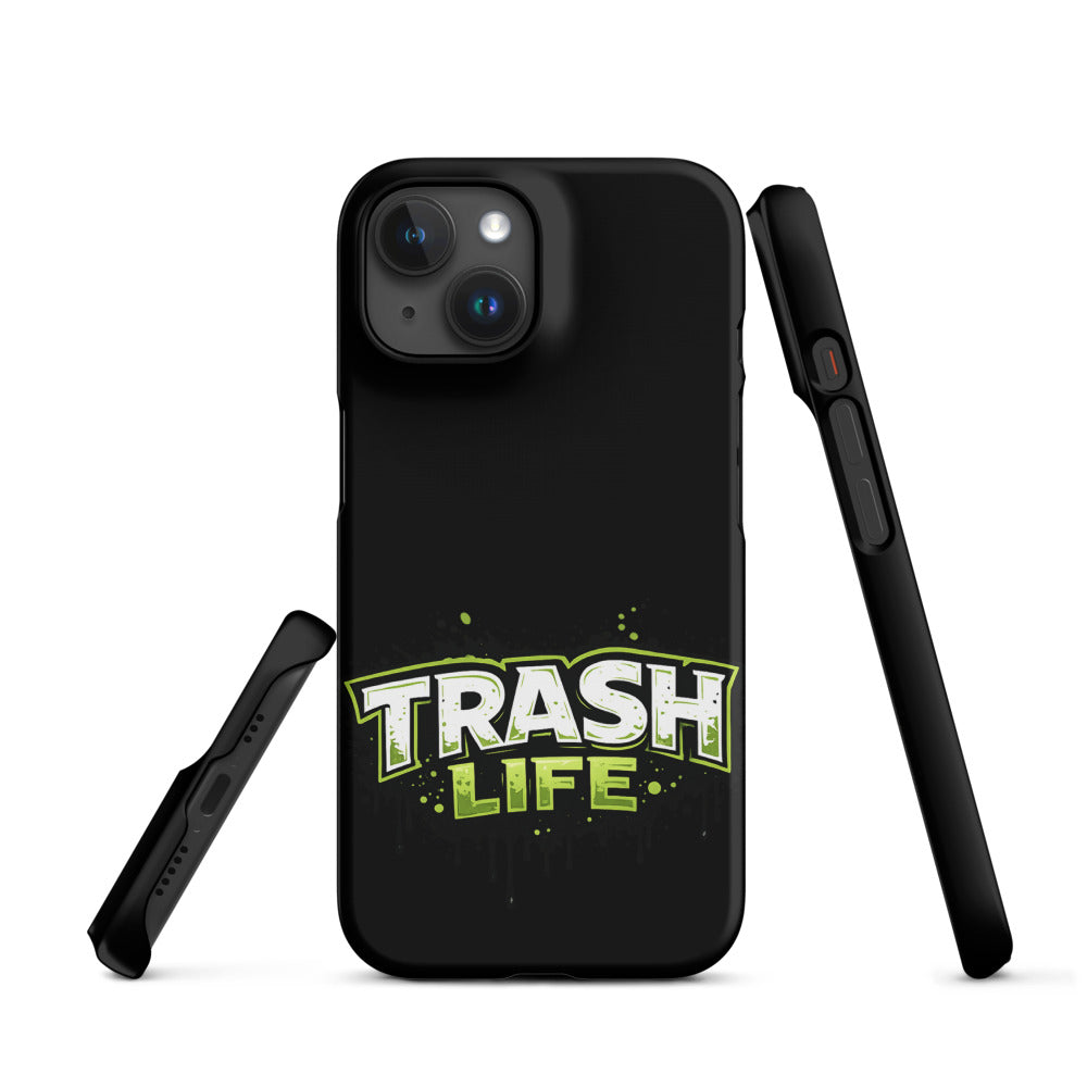 Trash Life matte black logo snap case for iPhone 15