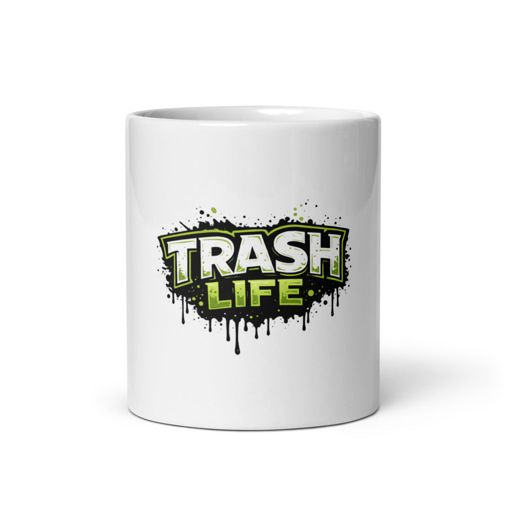 Trash Life logo white ceramic mug, 11 oz