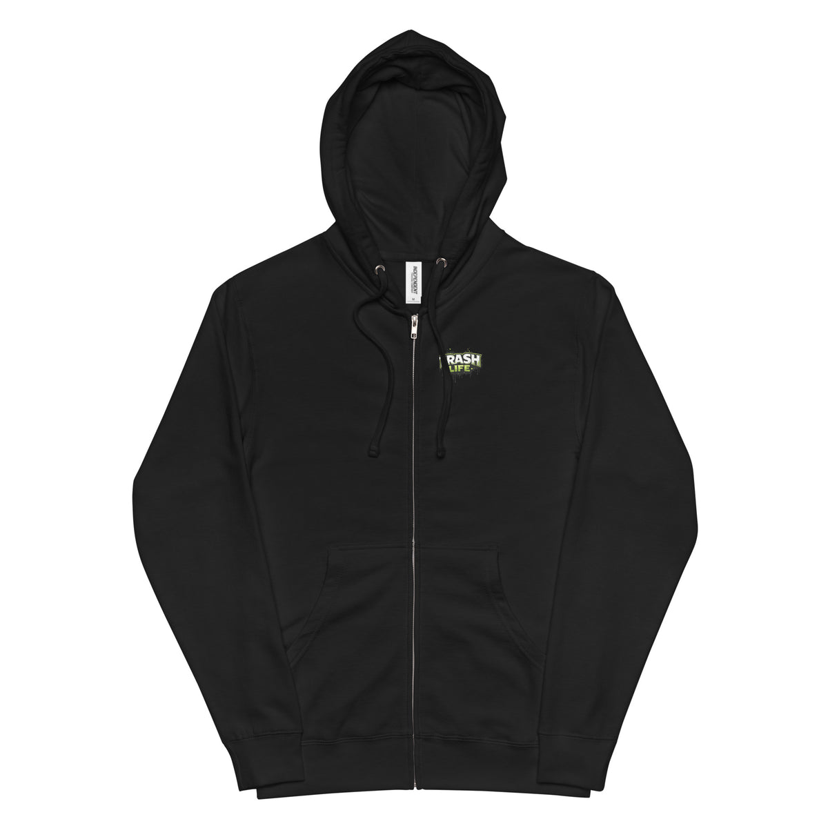 Trash Life Logo Zip-Up Hoodie in Black, product-only front view