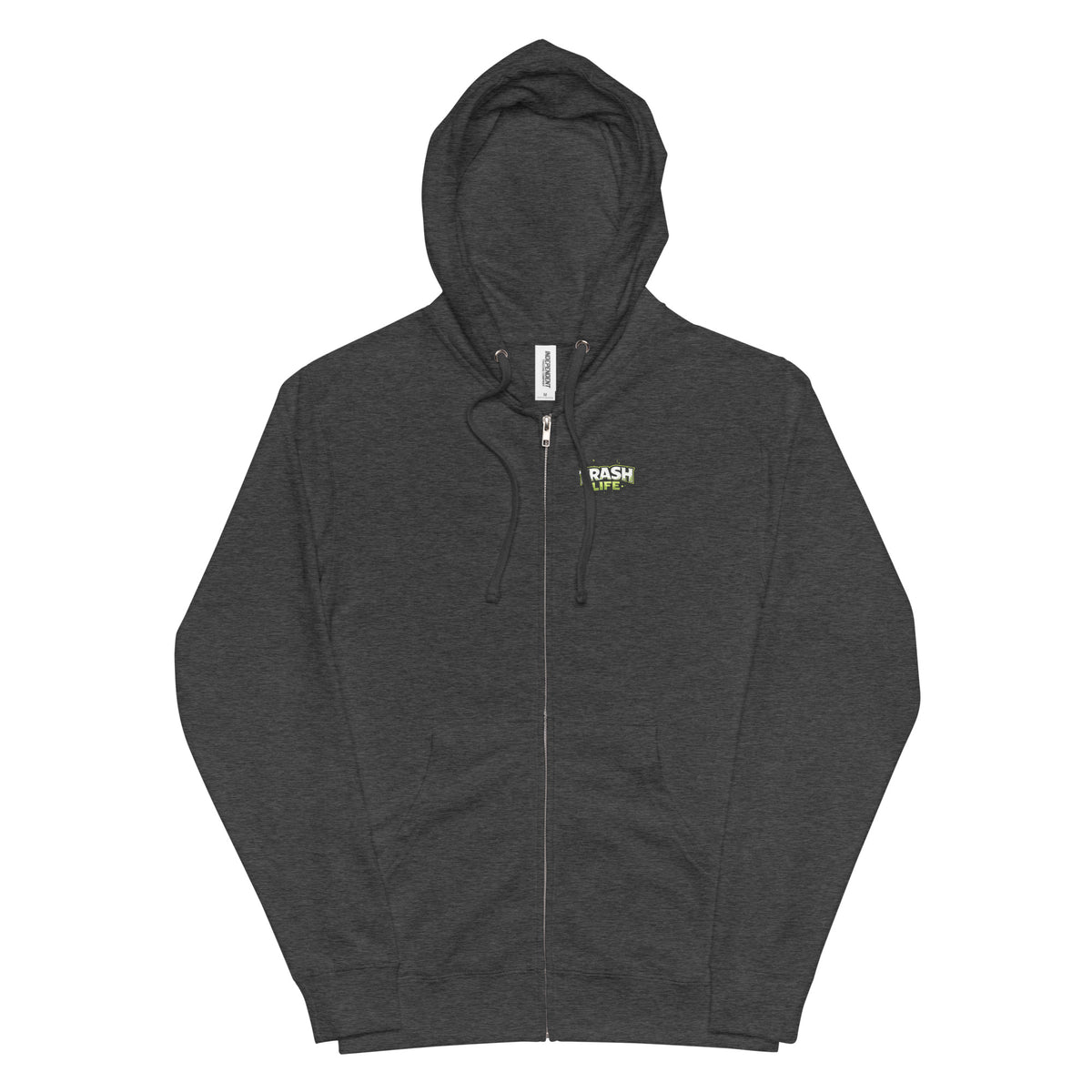 Trash Life Logo Zip-Up Hoodie in Charcoal Heather, product-only front view