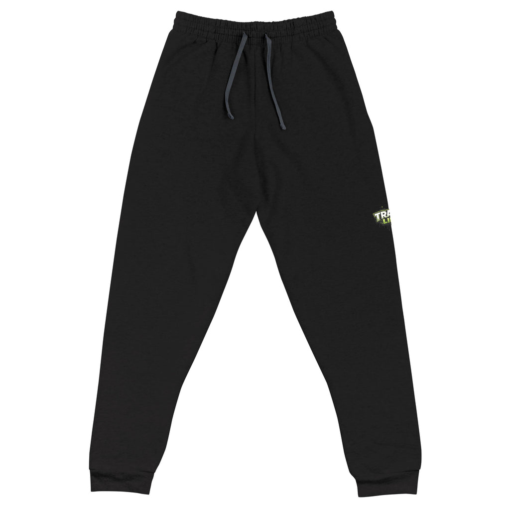 Trash Life Logo Joggers in Black, product-only front view