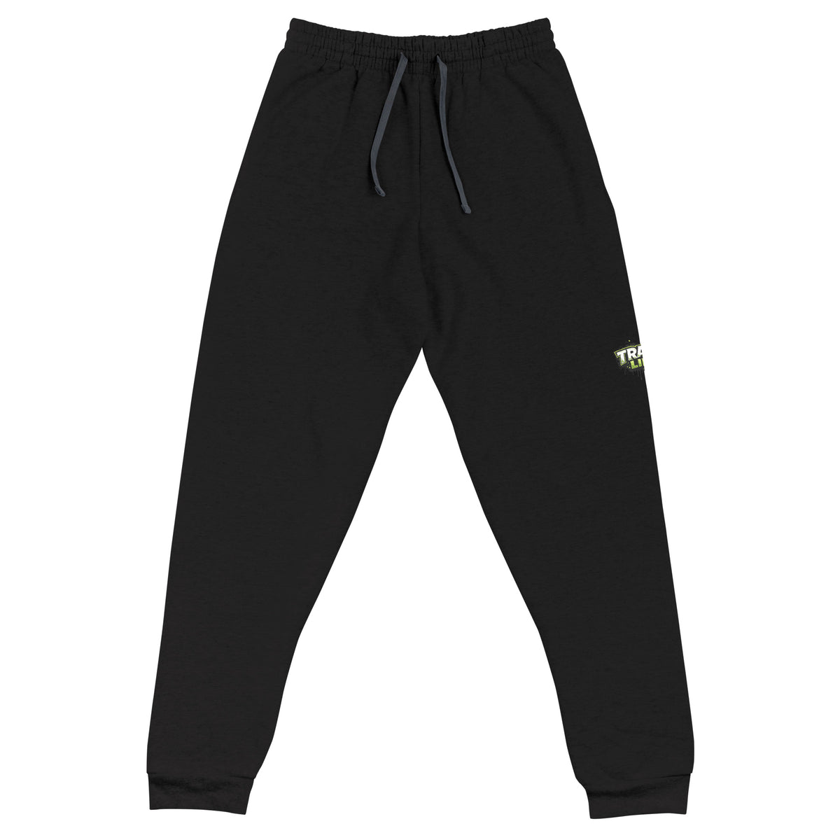 Trash Life Logo Joggers in Black, product-only front view