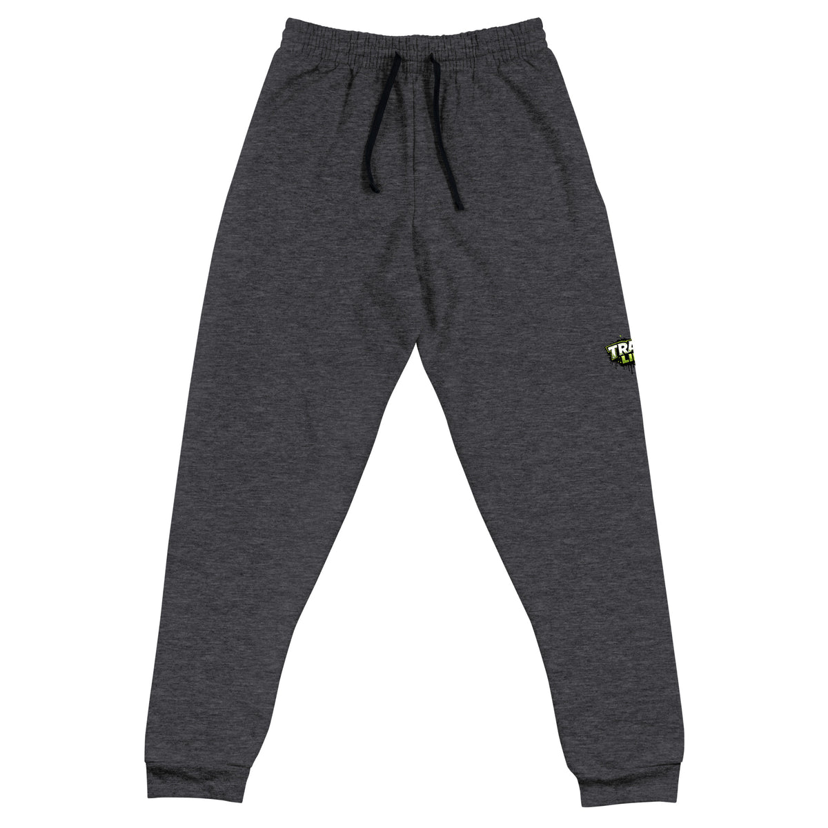 Trash Life Logo Joggers in Black Heather, product-only front view