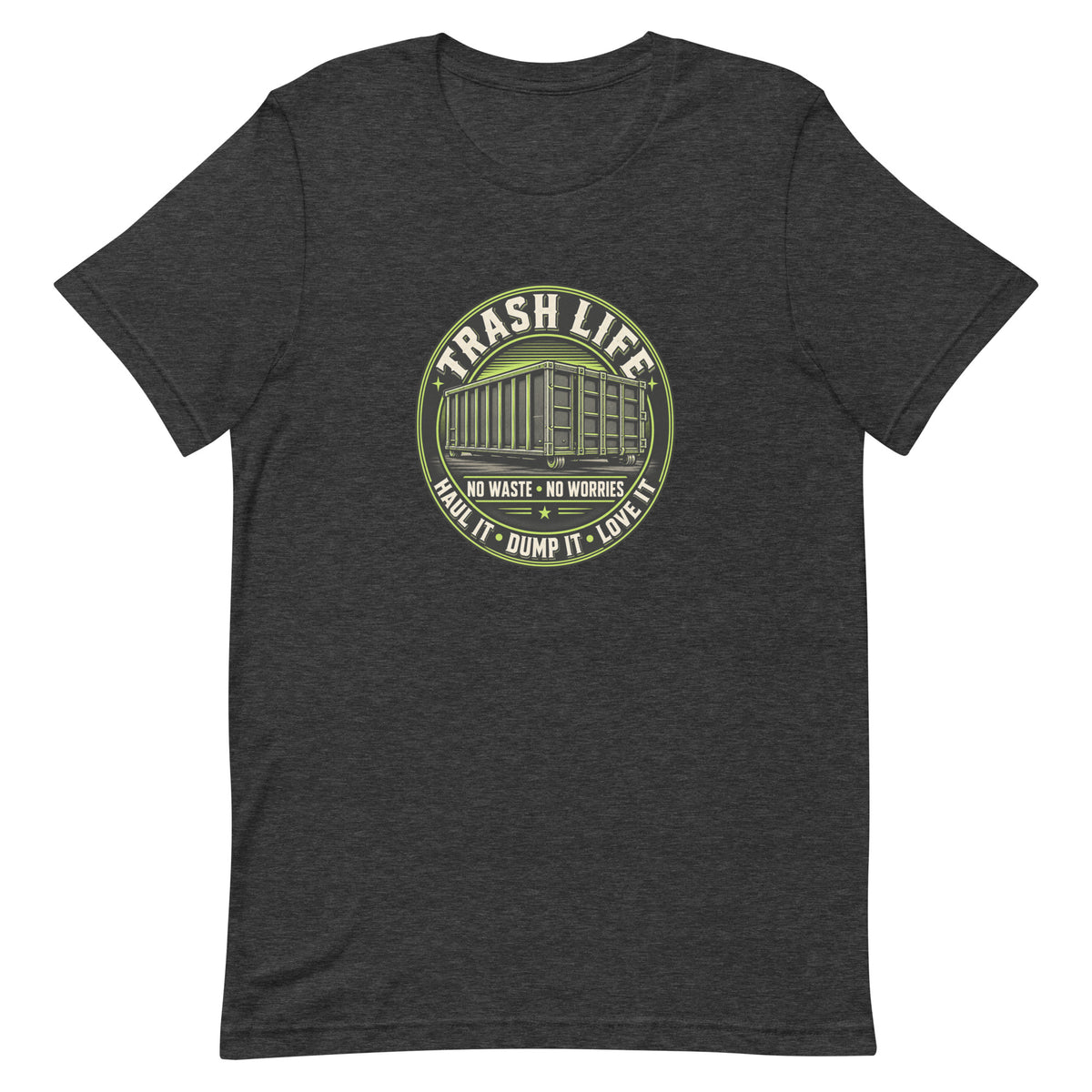 No Waste No Worries Tee in Dark Grey Heather, product-only front view