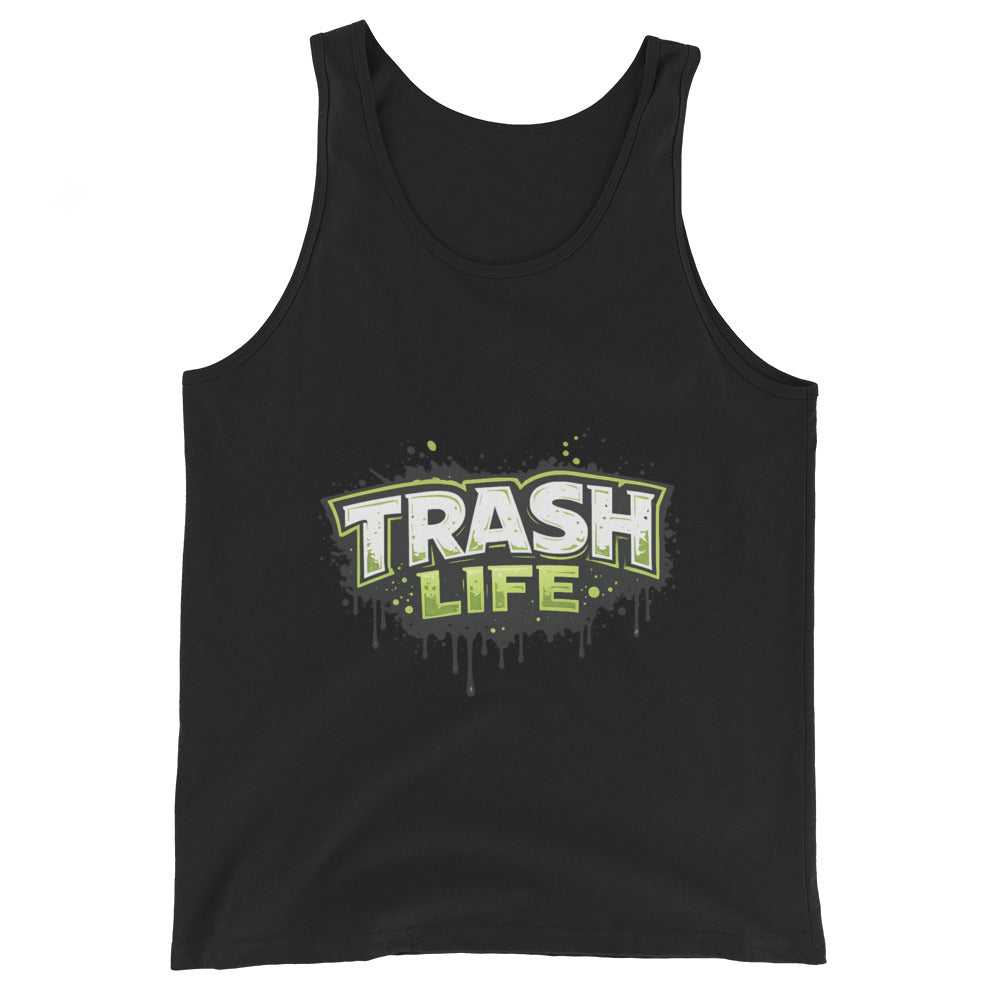Trash Life Logo Tank in Black, product-only front view