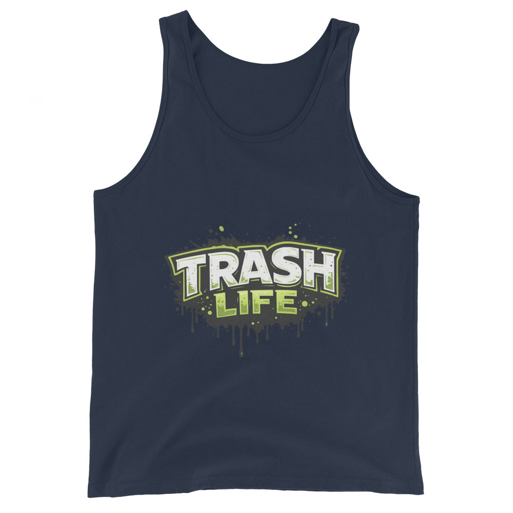 Trash Life Logo Tank in Navy, product-only front view