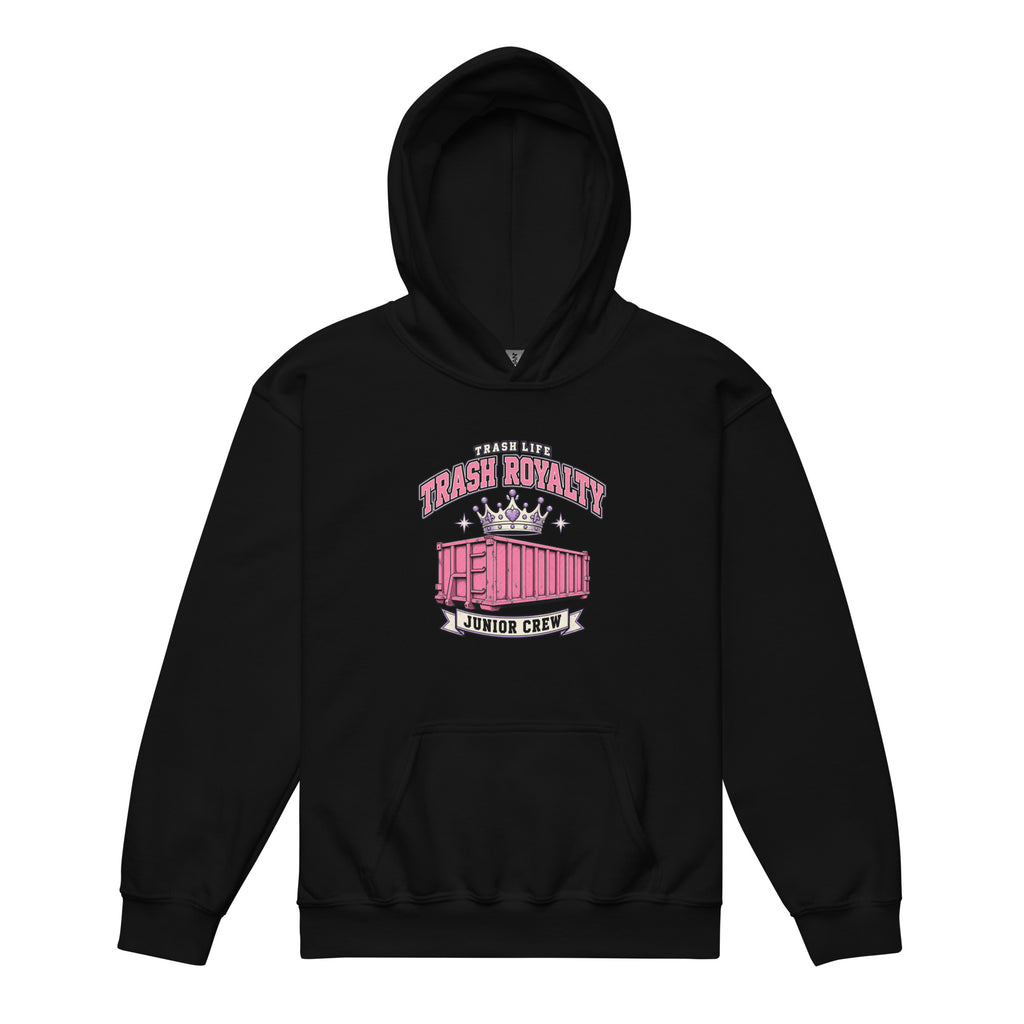 Trash Royalty Junior Youth Hoodie in Black, product-only front view