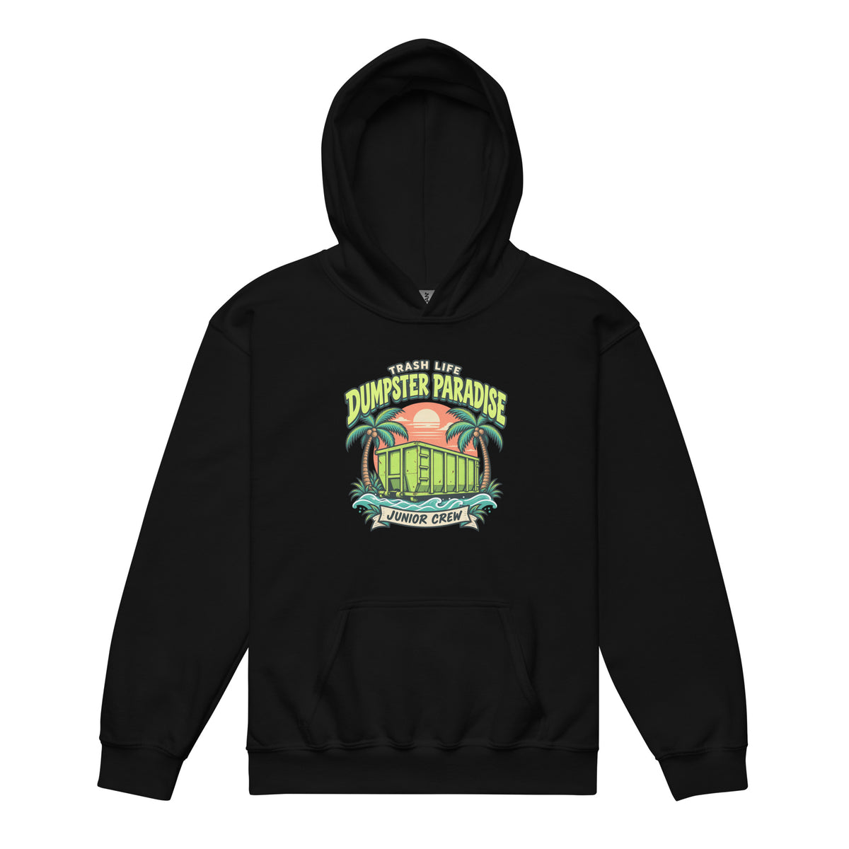 Dumpster Paradise Junior Youth Hoodie in Black, product-only front view
