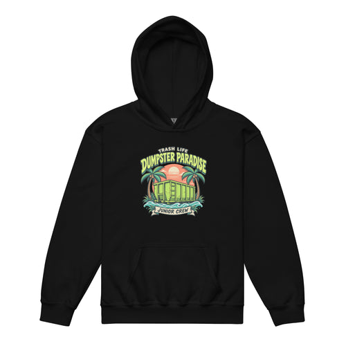 Dumpster Paradise Junior Youth Hoodie in Black, product-only front view