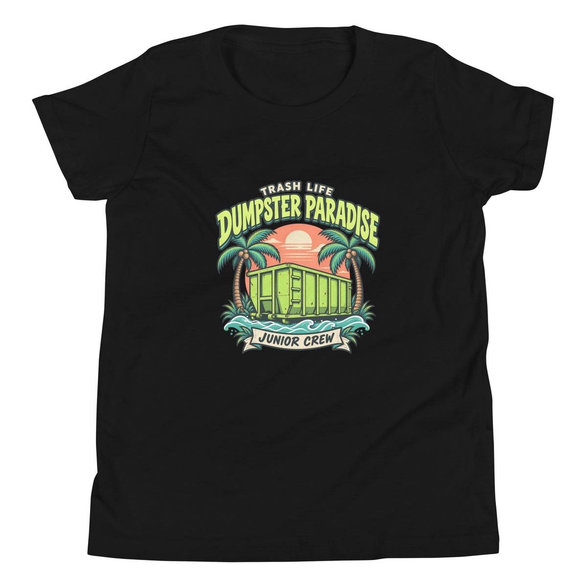 Dumpster Paradise Junior Youth Tee in Black, product-only front view