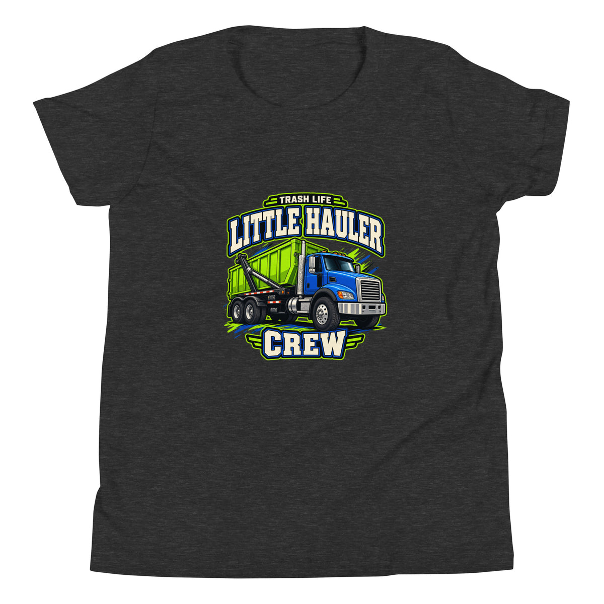 Little Hauler Crew Youth Tee in Dark Grey Heather, front view
