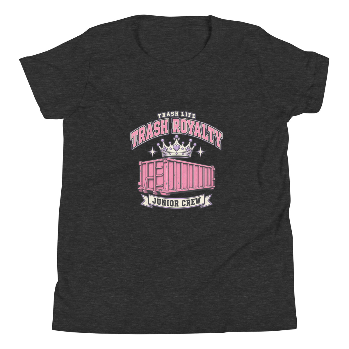 Trash Royalty Junior Youth Tee in Dark Grey Heather, product-only front view
